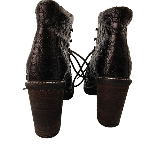 Diesel Leather Hiker Tekny Bootie Black Faux Croc Block Heel Womens Shoe Size 8 - Picture 4 of 10